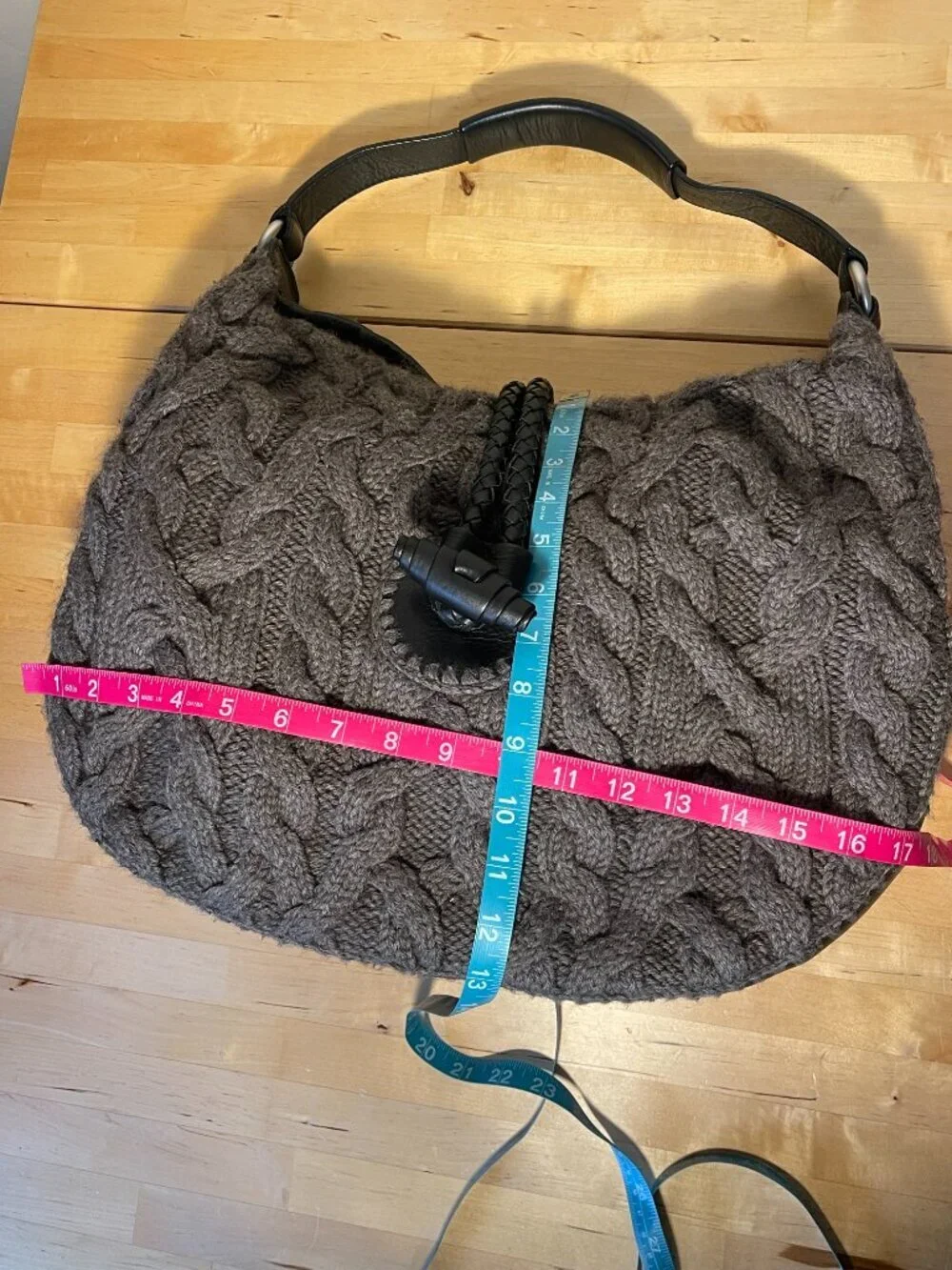 Banana Republic Gray Knit Hobo Bag Black Leather Strap Slouchy Shoulder Purse